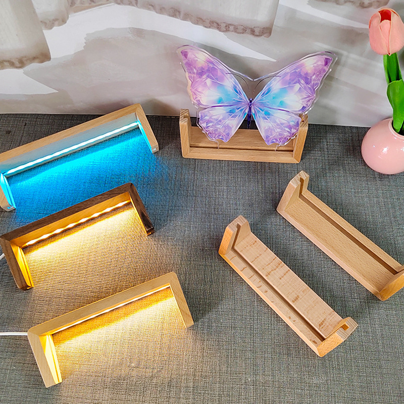 Wooden U-shaped photo frame luminous base display frame wooden frame lamp holder Beech LED luminous base message board Night Light