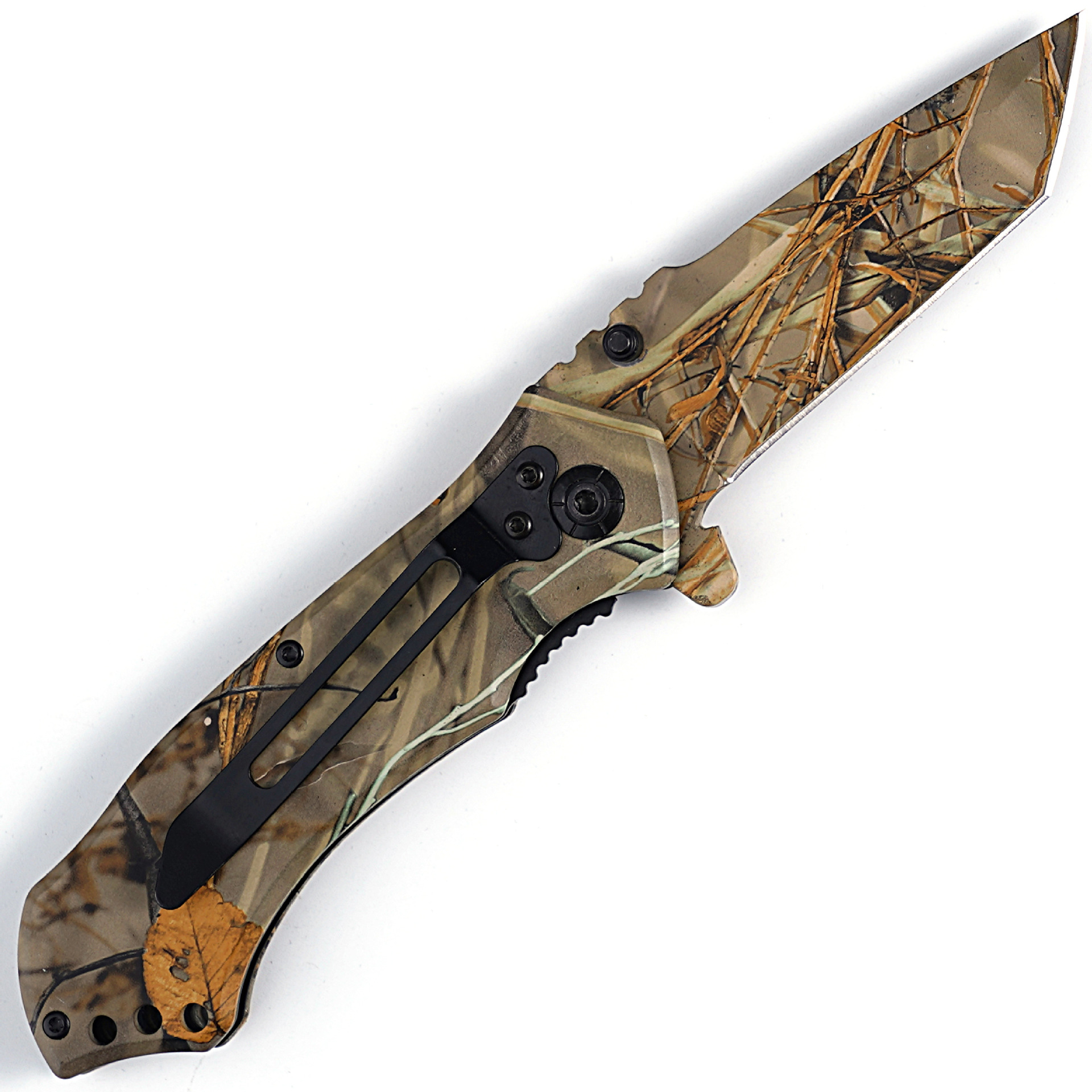 Hoja plegable de camuflaje puntual, mango de aleación de aluminio de alta dureza 5CR13, conveniente para exteriores, cuchillo pequeño con clip trasero edc