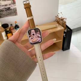 细款拼色小羊皮真皮适用于苹果手表带iwatch876543SE女款柔软腕带