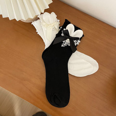 日系新品可愛軟妹少女蕾絲兔耳釘珠蝴蝶結木耳邊短襪學生堆堆襪