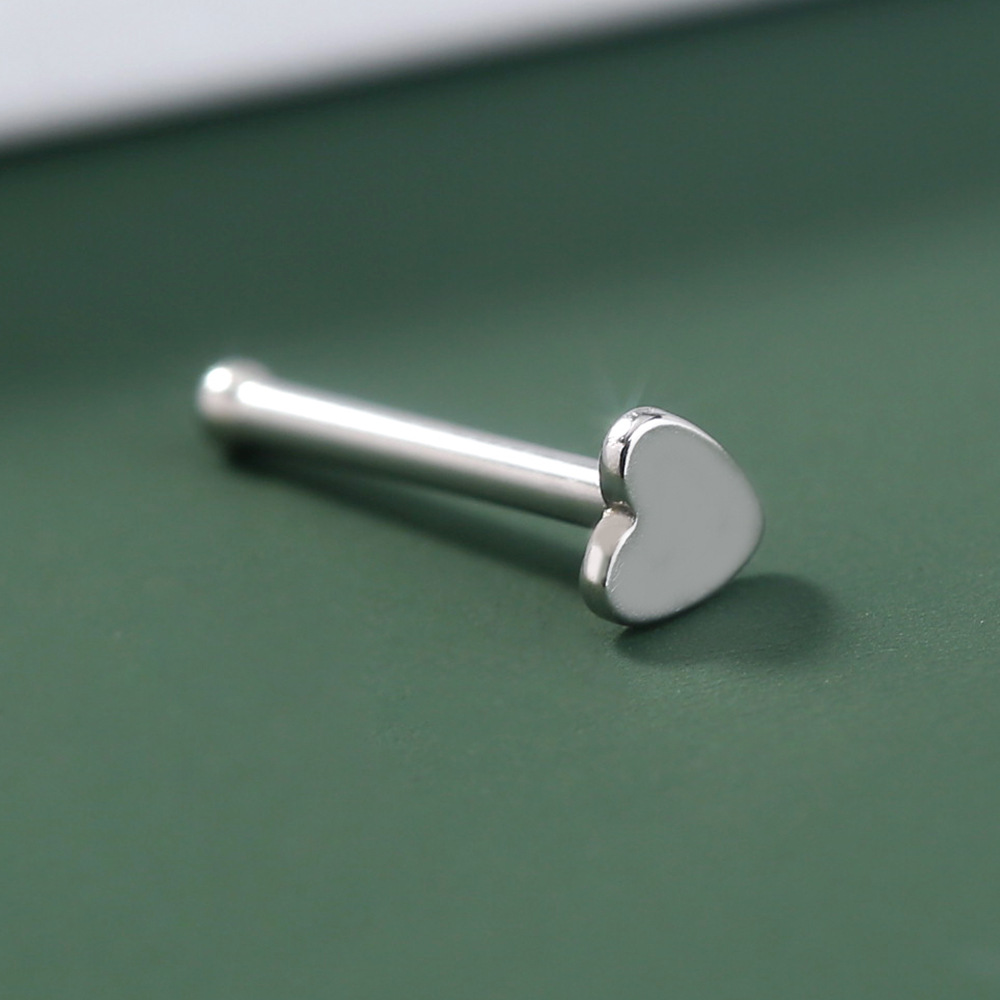 fashion straight stainless steel heart-shaped nose studs body piercing jewelry