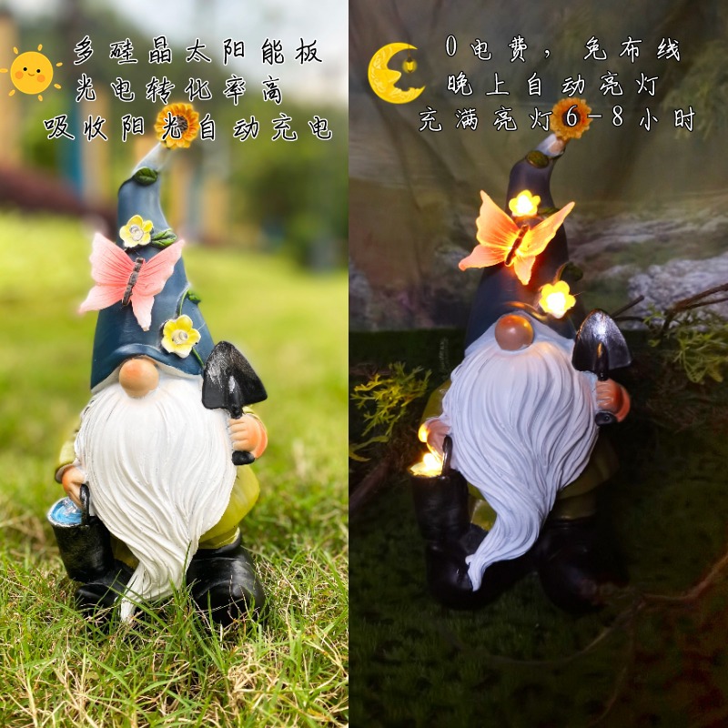 Cross-border solar garden resin gnome dwarf craft fairy decorations home courtyard ornament