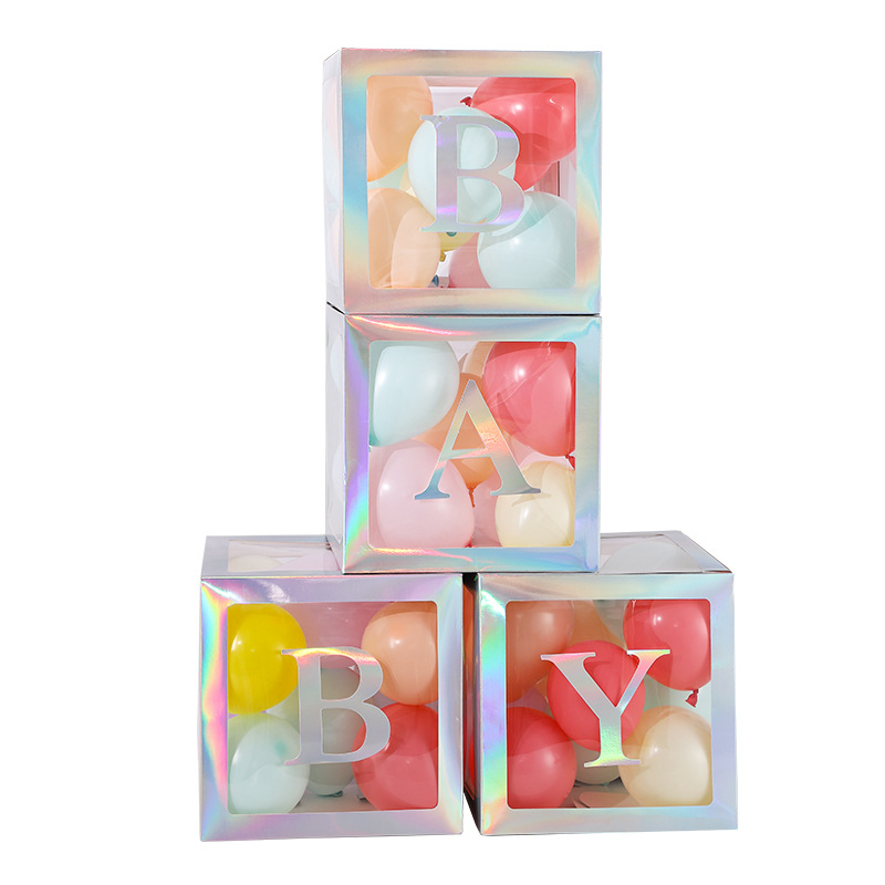 Accesorios de diseño para escena de caja de globos, caja de sorpresa blanca, accesorios para diseño de caja para bodas, cumpleaños y baby showers.