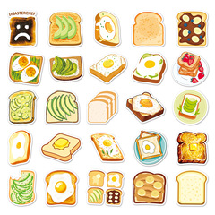 50 pieces of toast graffiti cross-border cartoon cute food wholesale DIY skateboard phone case luggage sticker waterproof