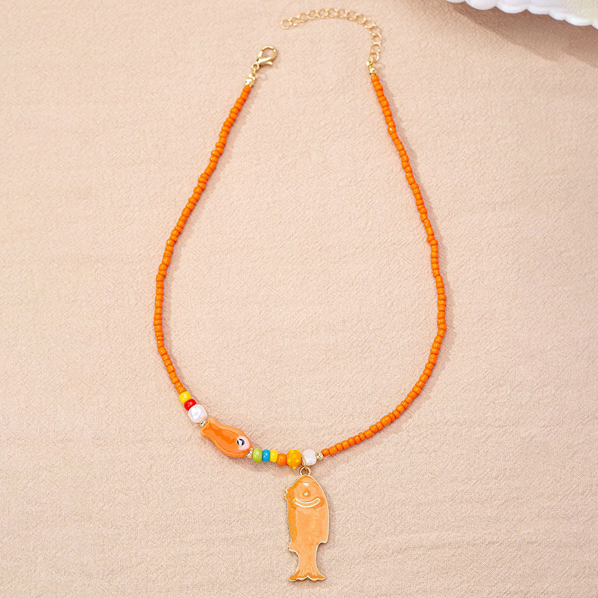 Casual, Holiday Occasion Alloy, Glass Material Fish Pattern Cute Marine Style Fish Alloy Glass Beaded Chain Lobster Trigger Clasp Closure Beaded Necklaces Wholesale