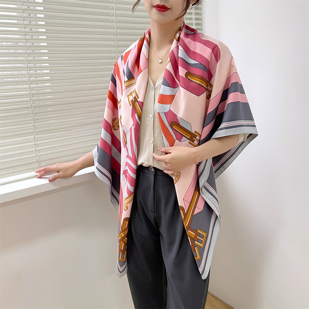 175g Weight Silk Scarf Classification Daily Occasion Polyester Material Plant Pattern Spring&Summer Season Women's Gender Elegant, Simple Style Style Women's Elegant Simple Style Plant Polyester Silk Scarf 14