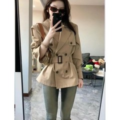 英伦风卡其色风衣外套女春秋季新款小个子超好看气质收腰短款大衣
