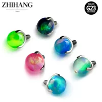 Серьги-гвоздики Zhihang F136 из титанового сплава с эффектом авроры, опаловые шарики, три когтя, украшение для пирсинга языка, губ и тела.