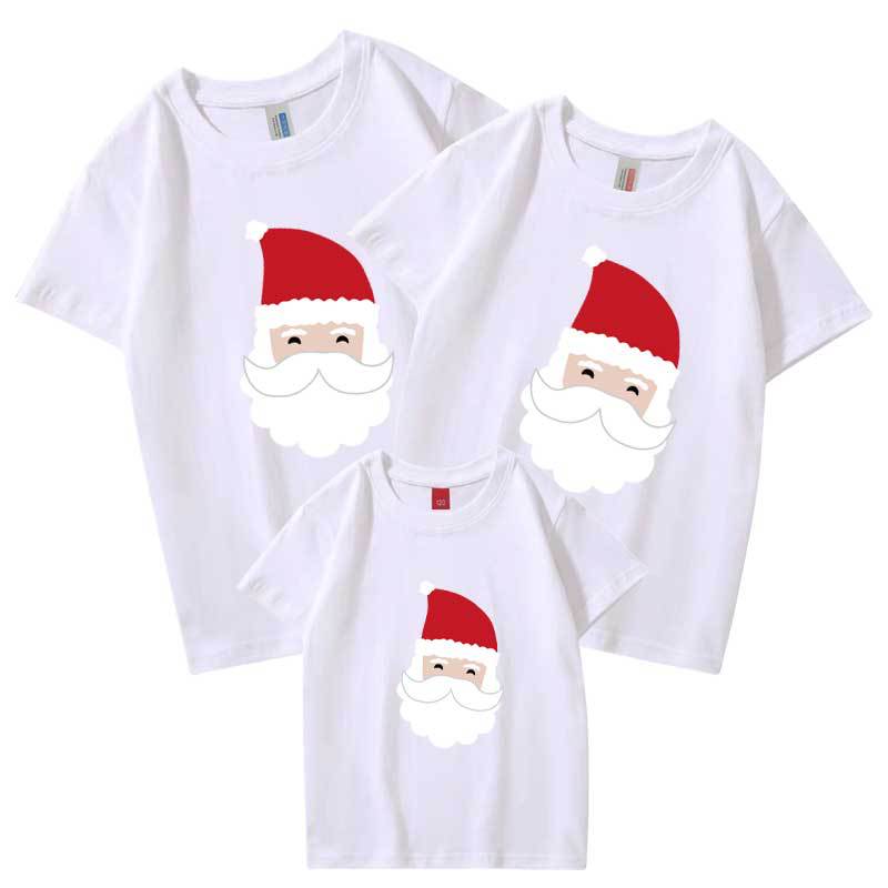 Verano barba blanca Santa Claus ciervo autoproducido y vendido refinado algodón padre-niño ropa de venta rápida niños de manga corta cuello redondo camiseta al por mayor