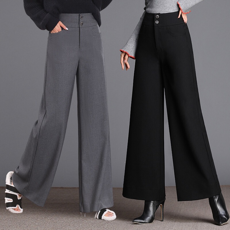 Branded Wool Wide-Leg Pants for Women, 2026 Autumn/Winter New Fashion High-Waisted Slimming Wide-Leg Plus Size Straight-Leg Casual Pants