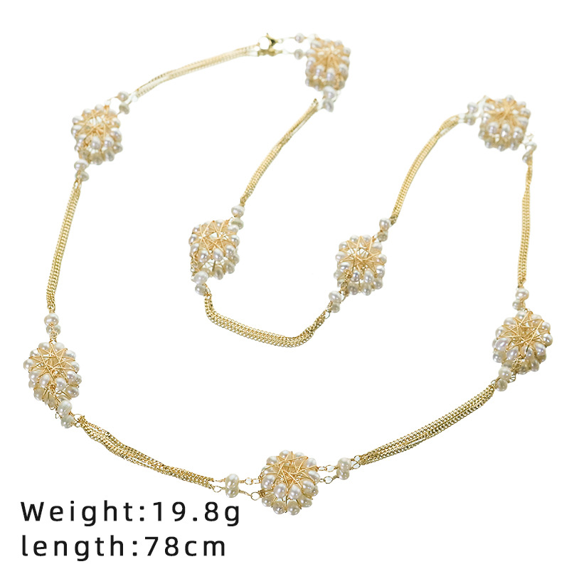 Perlas naturales tejidas con flores suéter cadena pulsera pendientes mujeres lujo ligero alta moda joyas versátiles