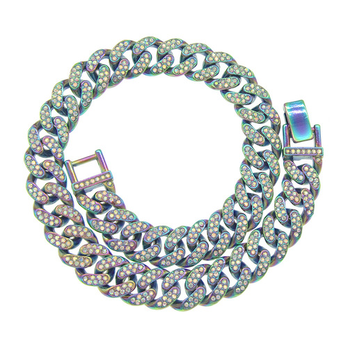 Elegant Hip-Hop Street Dance Cool Diamond Cuban Link Bracelet for Men, Bold and Colorful, 13mm Wide