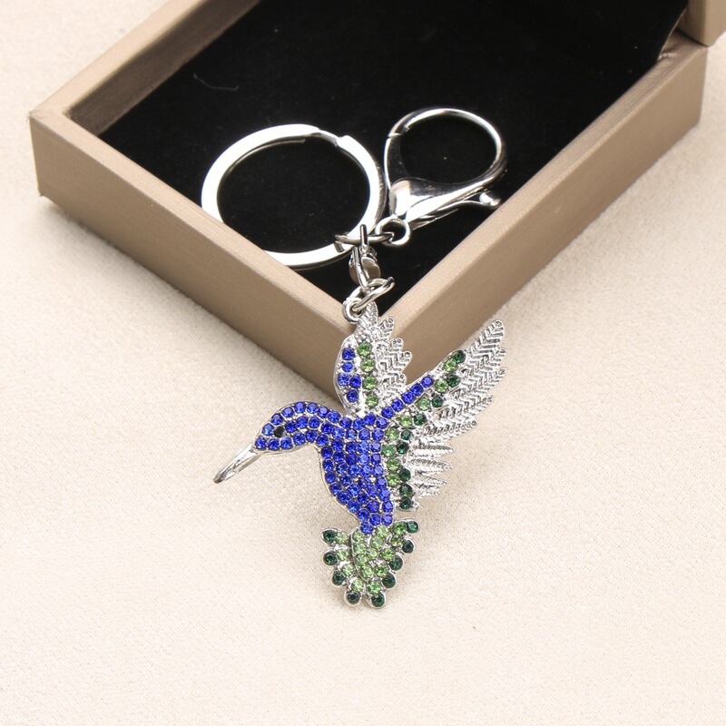 European and American Cross-Border High-End Alloy Rhinestone Hummingbird Keychain Cartoon Animal Keychain Accessories Pendant Ready for Sale