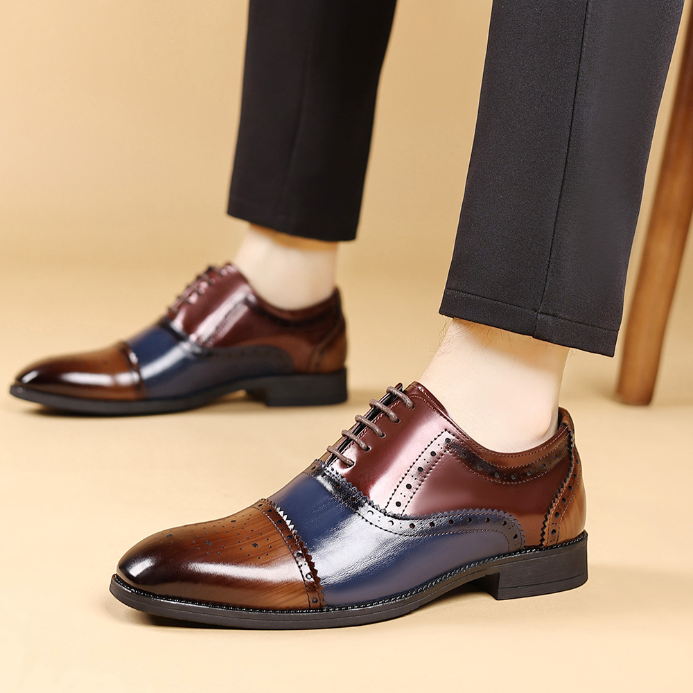 Men's British Style Square Toe Lace-up Brogue Leather Casual Shoes_voghion.com