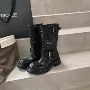 秋冬圆头中筒厚底骑士靴