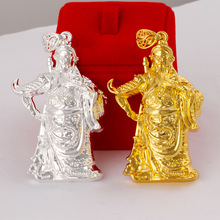 厂家直销民族风地摊货源镀金饰品批发沙金男霸气钢印999关公吊坠