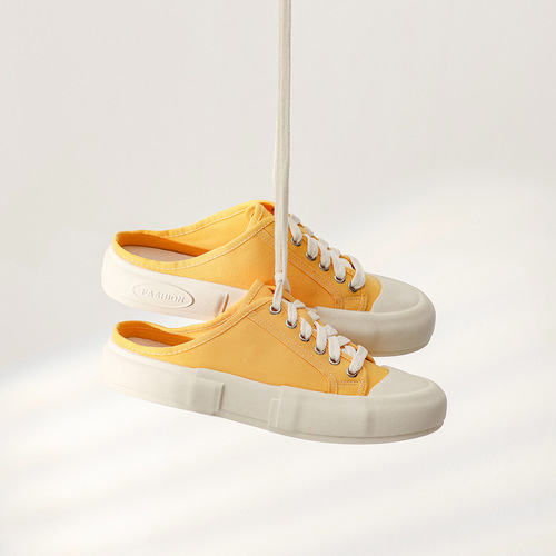 Niche canvas shoes women's shoes thick-soled low-top  spring new style single shoes lace-up sneakers college style white shoes