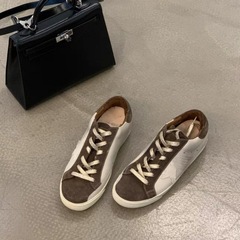 真皮复古德训鞋女2025新款韩版圆头系带休闲运动鞋百搭内增高板鞋