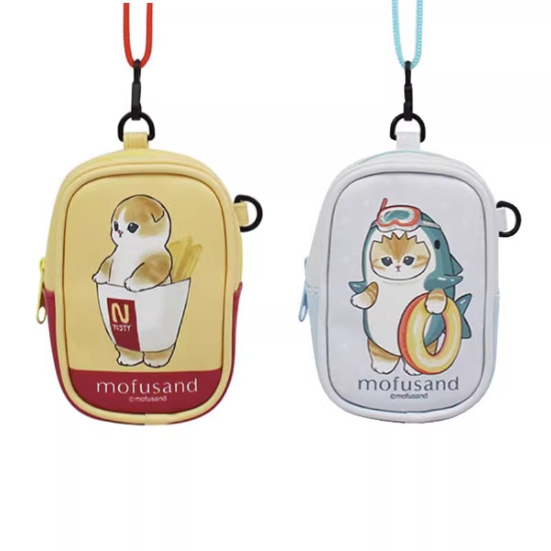 Japanese-Style Cat Fushandi Small Hanging Bag Shark Cat Fries Cartoon Cute Faux Leather with Lanyard Storage Bag Wallet for Women