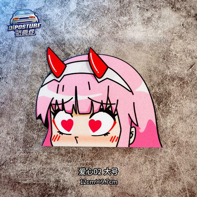 Клейкие наклейки на машину JDM мультфильм аниме любовь глаза девочка 02 наклейки для машины треугольное окно декоративные наклейки на стекло