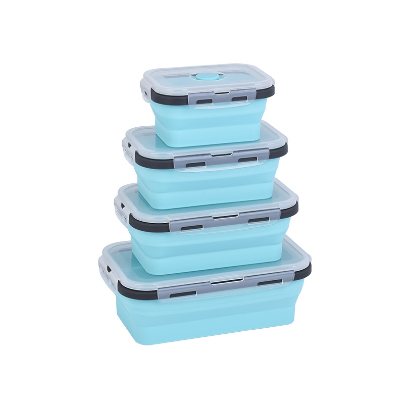 Caja de almuerzo plegable de silicona caja de espuma de viaje al por mayor plegable de grado alimenticio con cubierta de cubierta