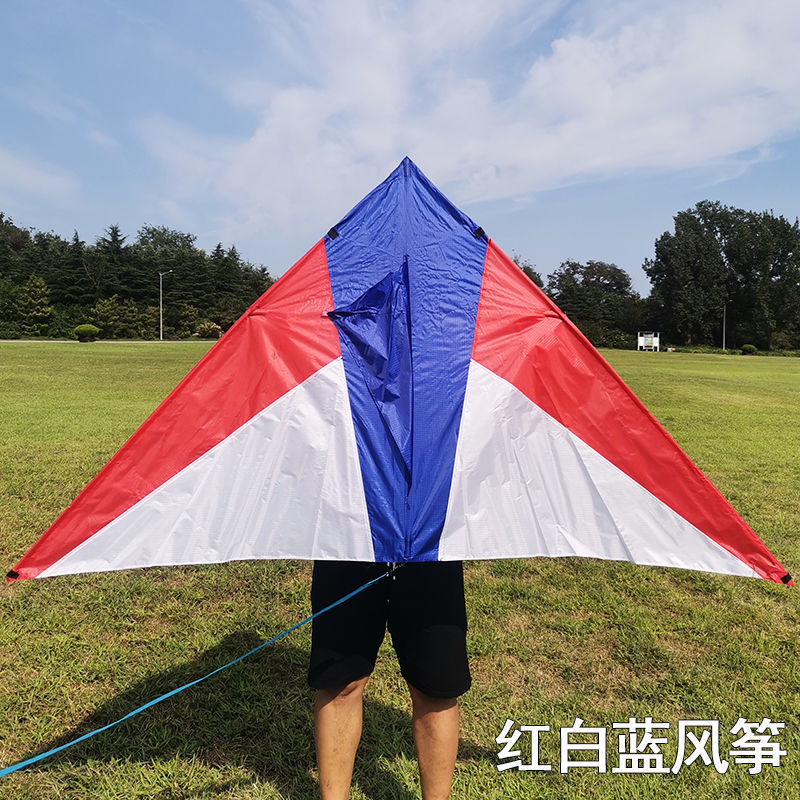 New adult kite, wholesale from Weifang, red, white, and blue Wang Kouzi kite, triangular, large long tail, steady and easy to fly