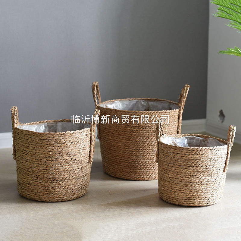 Maceta de flores tejida de paja extragrande, cesta de plantas verdes tejida de ratán, maceta alta tejida, cesta de almacenamiento comercial para interiores.