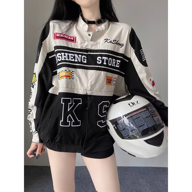 Americana desmontable chaqueta de la motocicleta pareja retro hip hop Suelta todo partido uniforme de béisbol nueva chaqueta