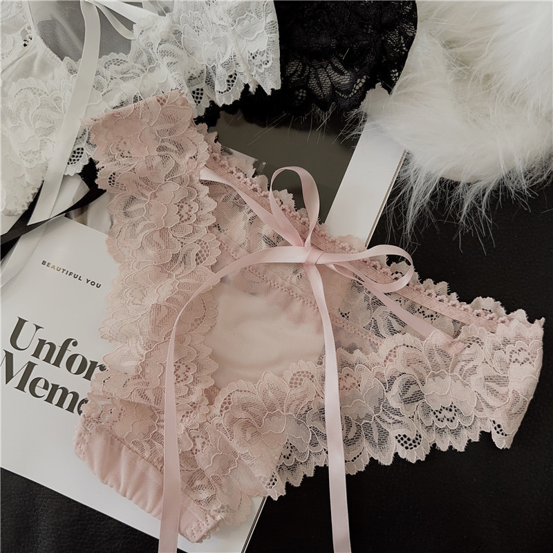 Hollow bow French style underwear women's sexy lace lace pure low waist cotton crotch girl briefs