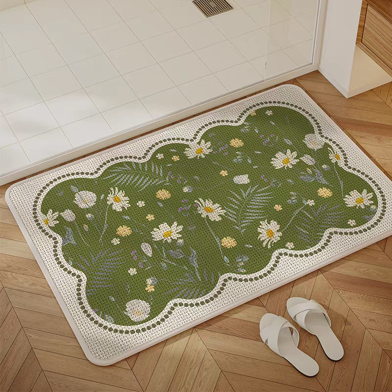 Linen Bathroom Floor Mat, Bathroom Door Absorbent Foot Mat, Toilet Restroom Carpet, Bathroom Bath Non-Slip Mat
