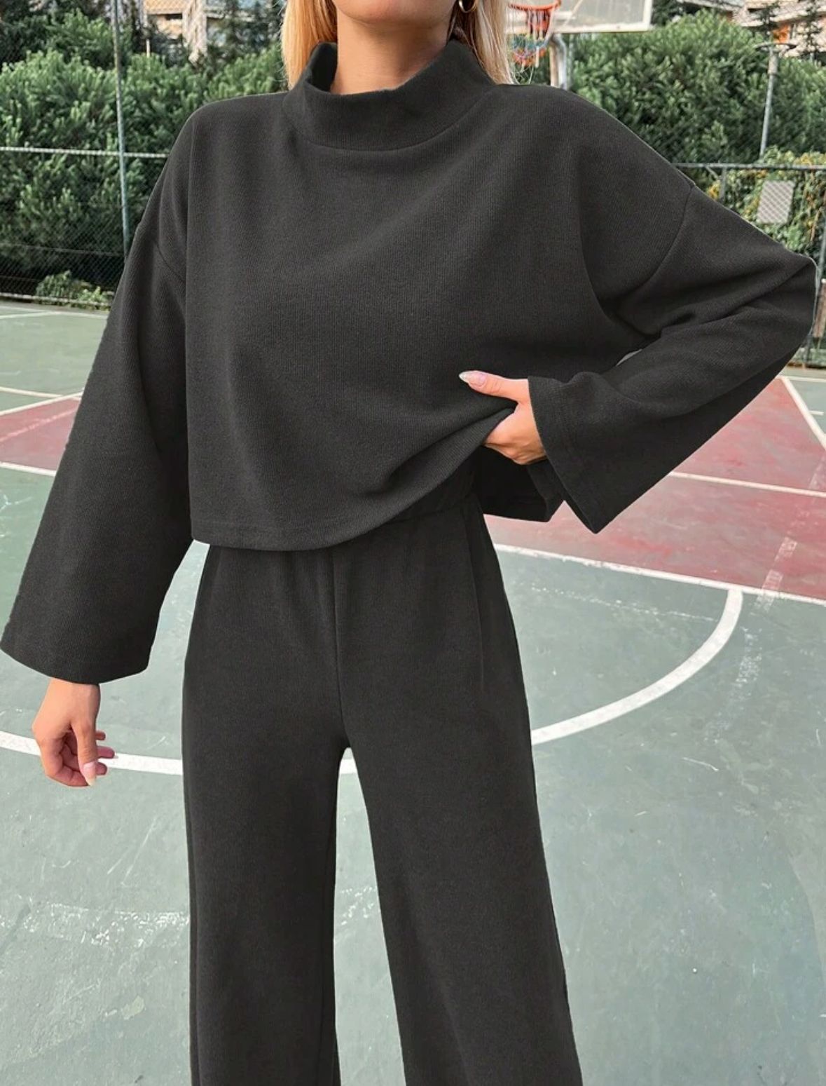 Damenbekleidung Herbst lässig faulen Stil gestrickte langärmelige Tops locker und bequem Hosenanzug_voghion.com