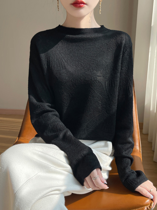 プルオーバーボトリングシャツトップスレディース彫刻スリムフィットセーター新しい婦人服冬2025インナー秋冬ハーフタートルネック|undefined