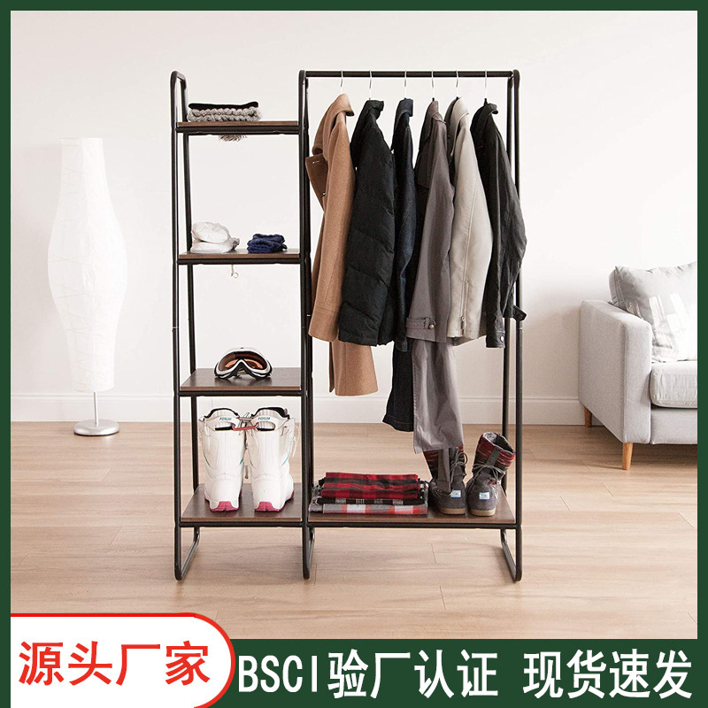 Factory Drying Hanger Floor Wood Plank Multi-layer Storage Single-pole Indoor Hanger Simple Household Storage Iron Fixation