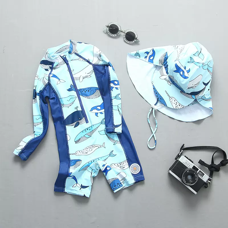 ins男童泳衣小童婴幼儿男孩宝宝儿童可爱连体韩国海边防晒游泳衣