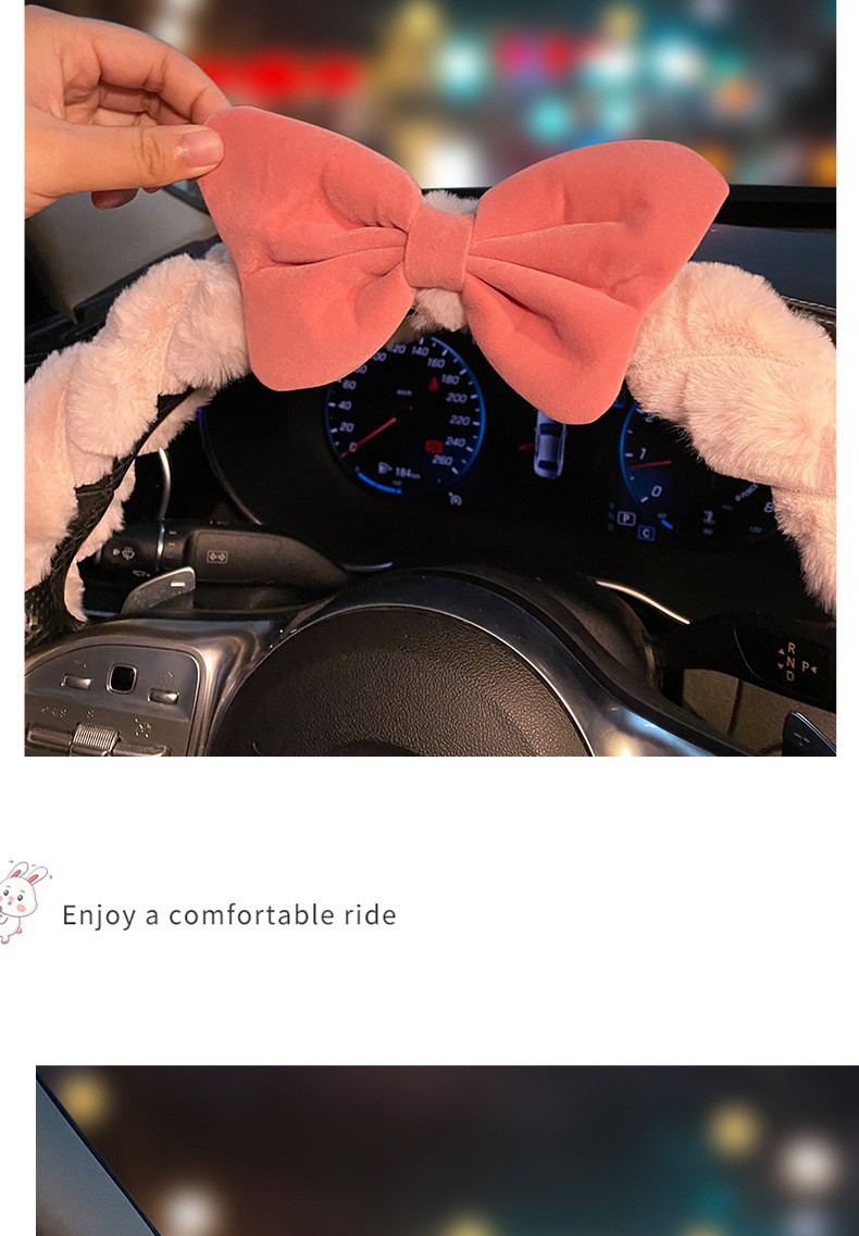 Car Bow Steering Wheel Cover Winter Plush Warm Anti-freeze Handle Cover Cute Female Car Interior Supplies