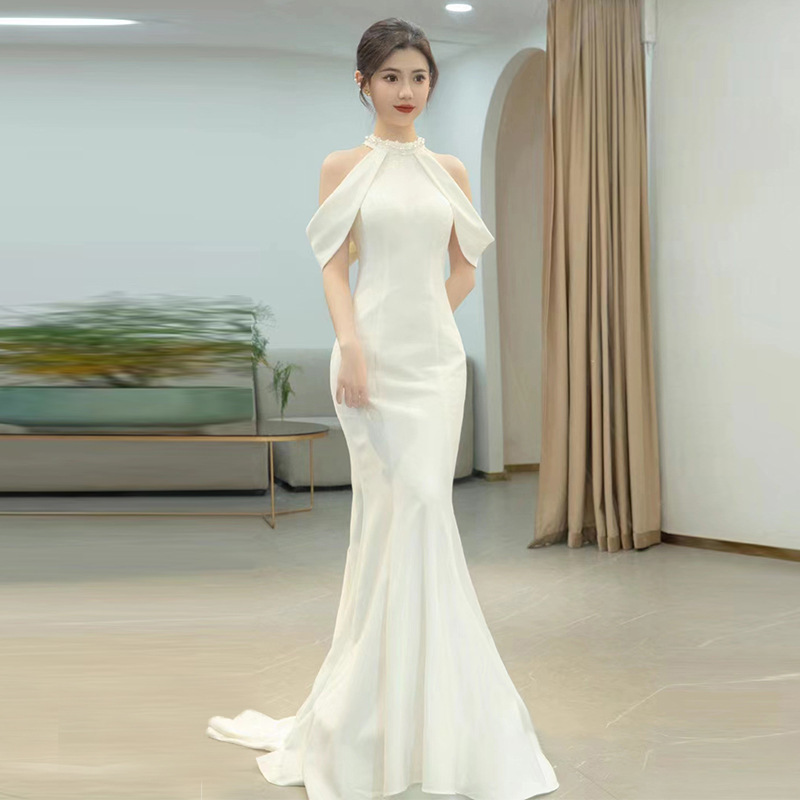 Light Wedding Dress, Elegant, Bridal Elegant, Halter, Engagement Dress, Fishtail Outing Dress, Accessible Luxury Niche Banquet Welcome Dress