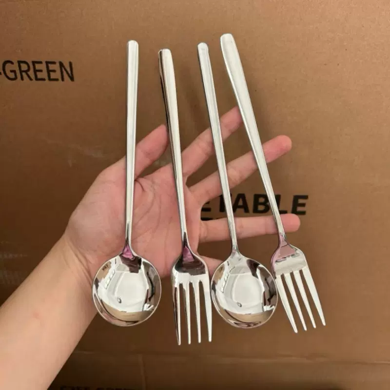 304不锈钢长柄圆勺家用汤勺套装汤匙创意精致西餐勺子吃饭勺叉子