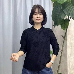 一件代发2025秋季新款新中式时尚气质斜襟盘扣设计提花长袖打底衫