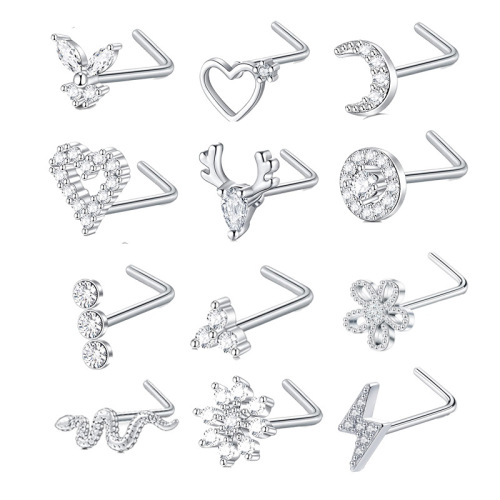 Fashionable Stainless Steel L-Shape AAA Zircon Nose Studs & Nose Rings – Titanium Steel Piercing Jewelry, Wholesale from Manufacturer