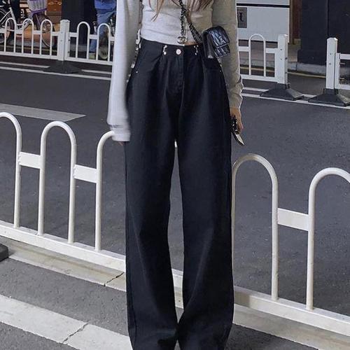 White Wide Leg Jeans for Women, Loose and Slimming, High-Waisted, Flowy, Floor-Length Straight Leg Pants, Early Autumn