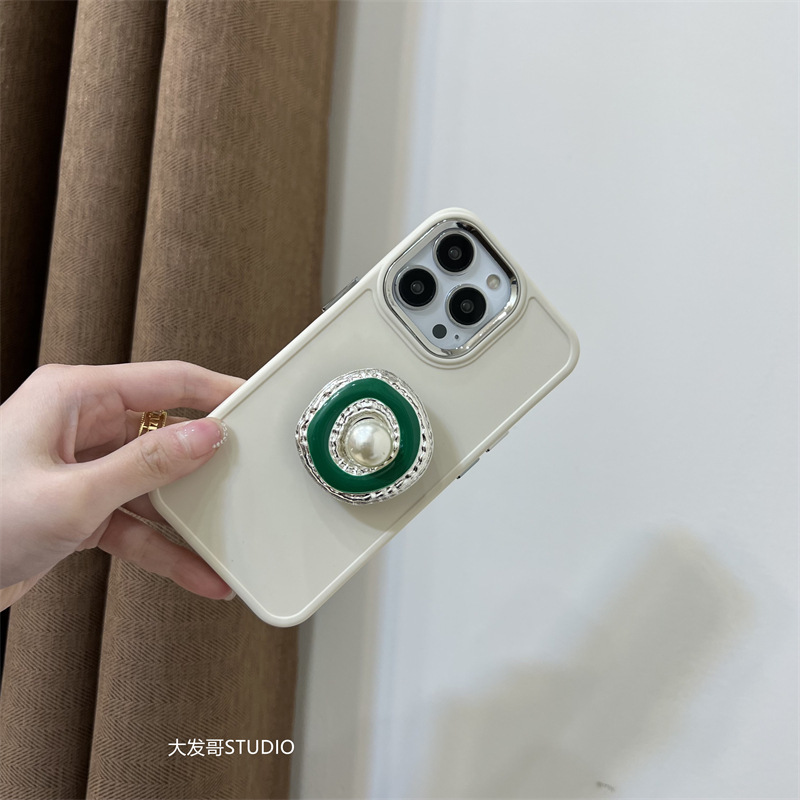 Milky White elegant pearl bv green bracket 11 for Apple 14Promax phone case 13pro solid color socialite 112 Milky White elegant pearl bv green bracket 11 for Apple 14Promax phone case 13pro solid color socialite 112