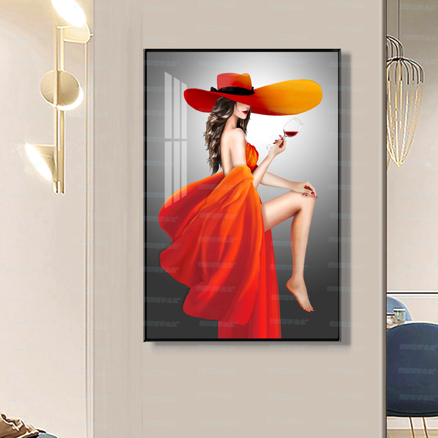 Mona Lisa real Cruz puntada rojo fanghua versión mejorada arte moderno figura salón decoración bordado hecho a mano