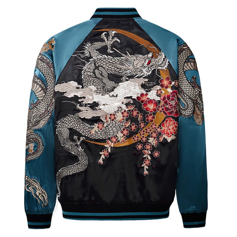 Heavy Embroidered Jacket Baseball Coat Satin Yokohama Trendy Brand Spring and Autumn Satin Color-Blocking Chinese Style