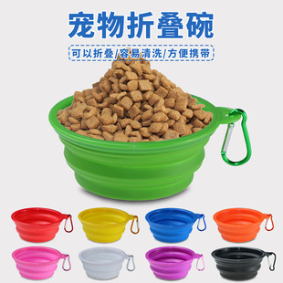A generation of Japanese and Korean popular foldable silicone dog bowl out portable buckle solid color pet dog bowl manufacturers