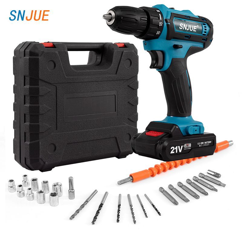 SNJUE litio taladro eléctrico conjunto destornillador eléctrico 21V taladro de linterna de carga con cepillo taladro de pistola eléctrica