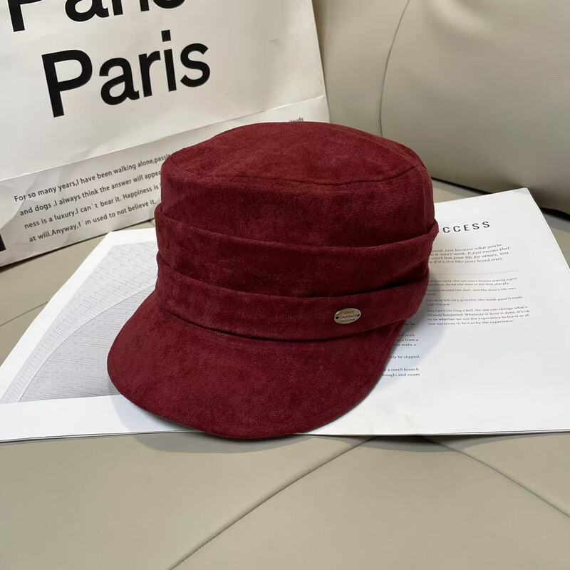 古早浪漫麂皮绒褶皱平顶马术帽2025新款复古做旧休闲报童帽显脸小|undefined
