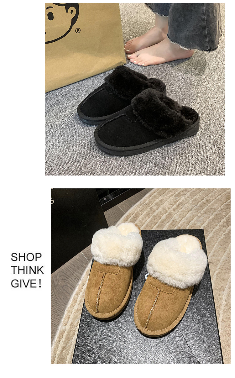 Pantofole pelose casual da donna, indumenti esterni con suola spessa, nuove mezze pantofole Baotou per la casa invernale 2022 più scarpe pigre in velluto_voghion.com