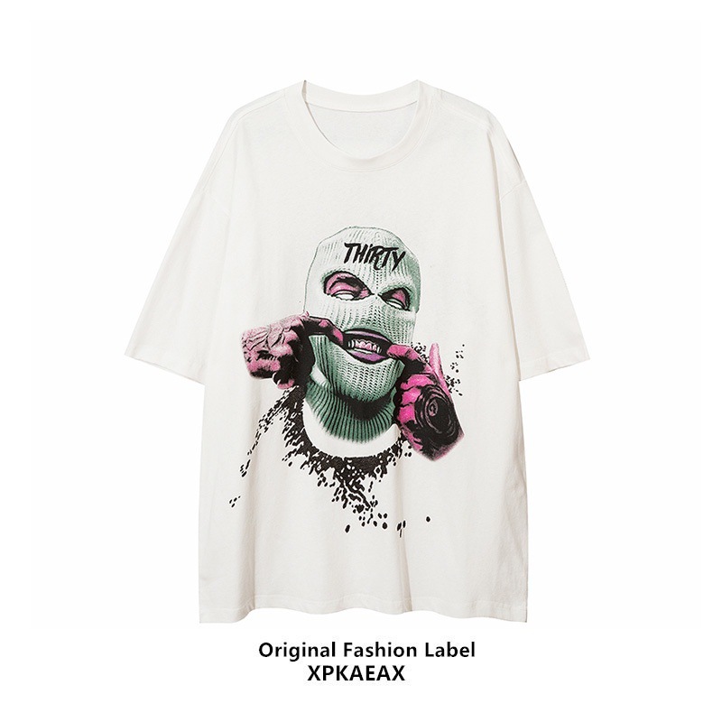 Verano 2023 hombres de algodón de manga corta de la calle americana hip hop oscuro más tamaño casual cuello redondo Camiseta de los hombres