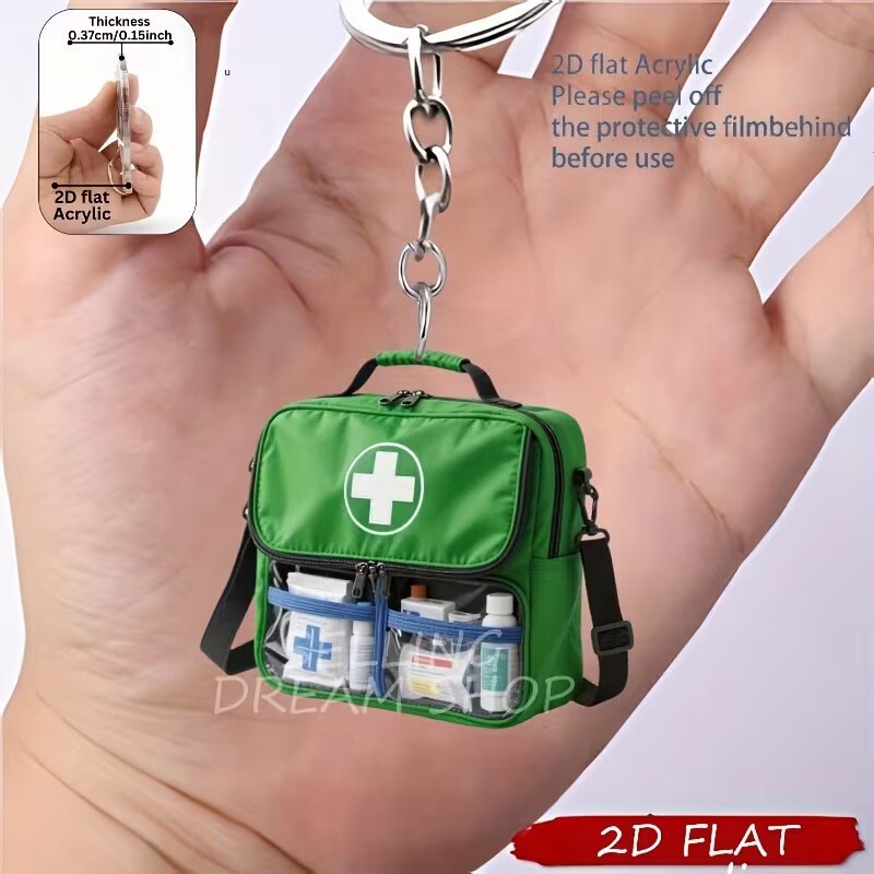 Cross-Border New 2D Acrylic Flat Emergency Bag Keychain Home Car Phone Decoration Birthday Party Pendant