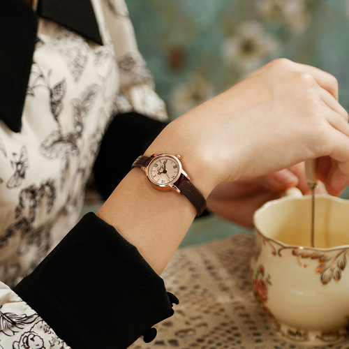  New Women's Watch Niche Retro Roman Belt Watch Women's Small and Exquisite Literary Small Dial Second-hand Watch